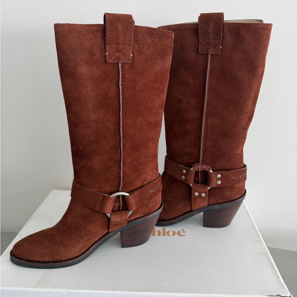 NEW See By Chloe Brown Suede Western Boots 39 US 8.5 - Picture 3 of 8